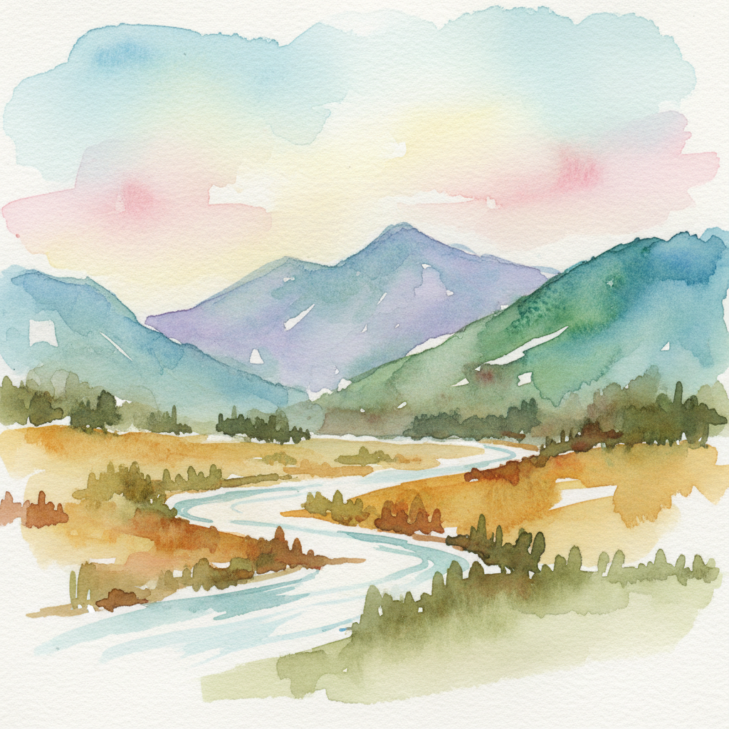 Mountain landscape transformed into watercolor painting with AI