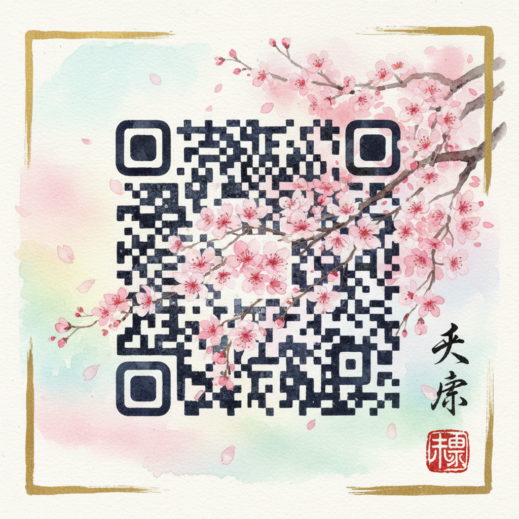 AI QR Code Art with Cherry Blossom Design