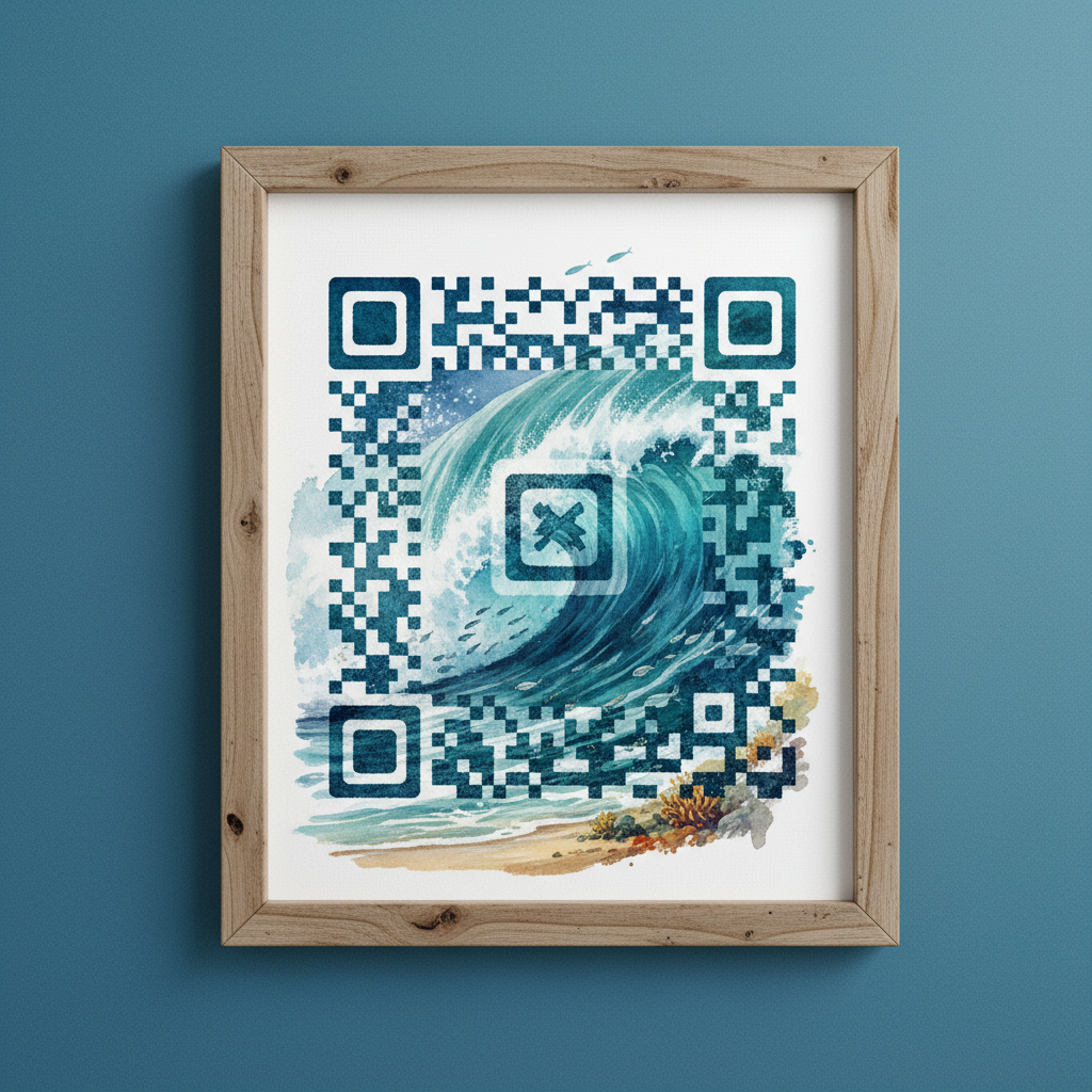 AI QR Code Art with Ocean Wave Design