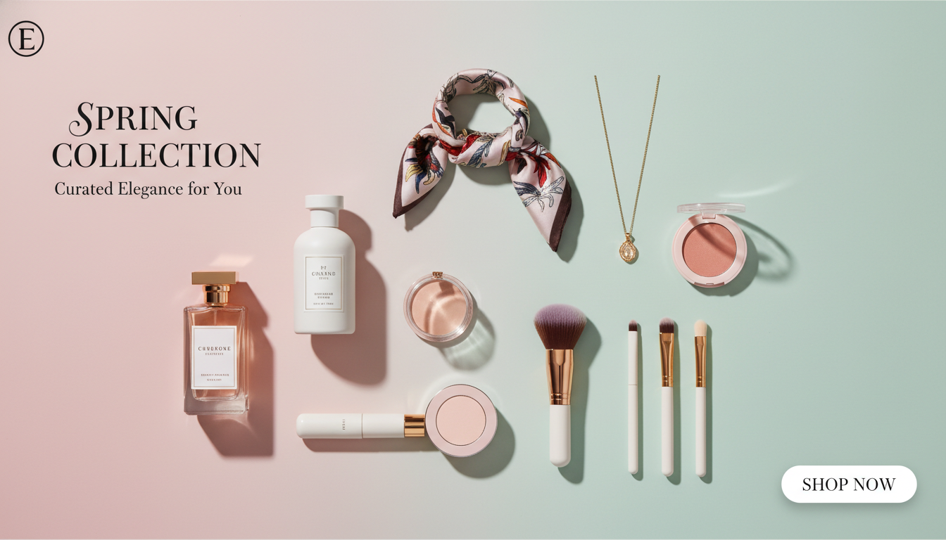 AI-generated e-commerce website banner with product flatlay