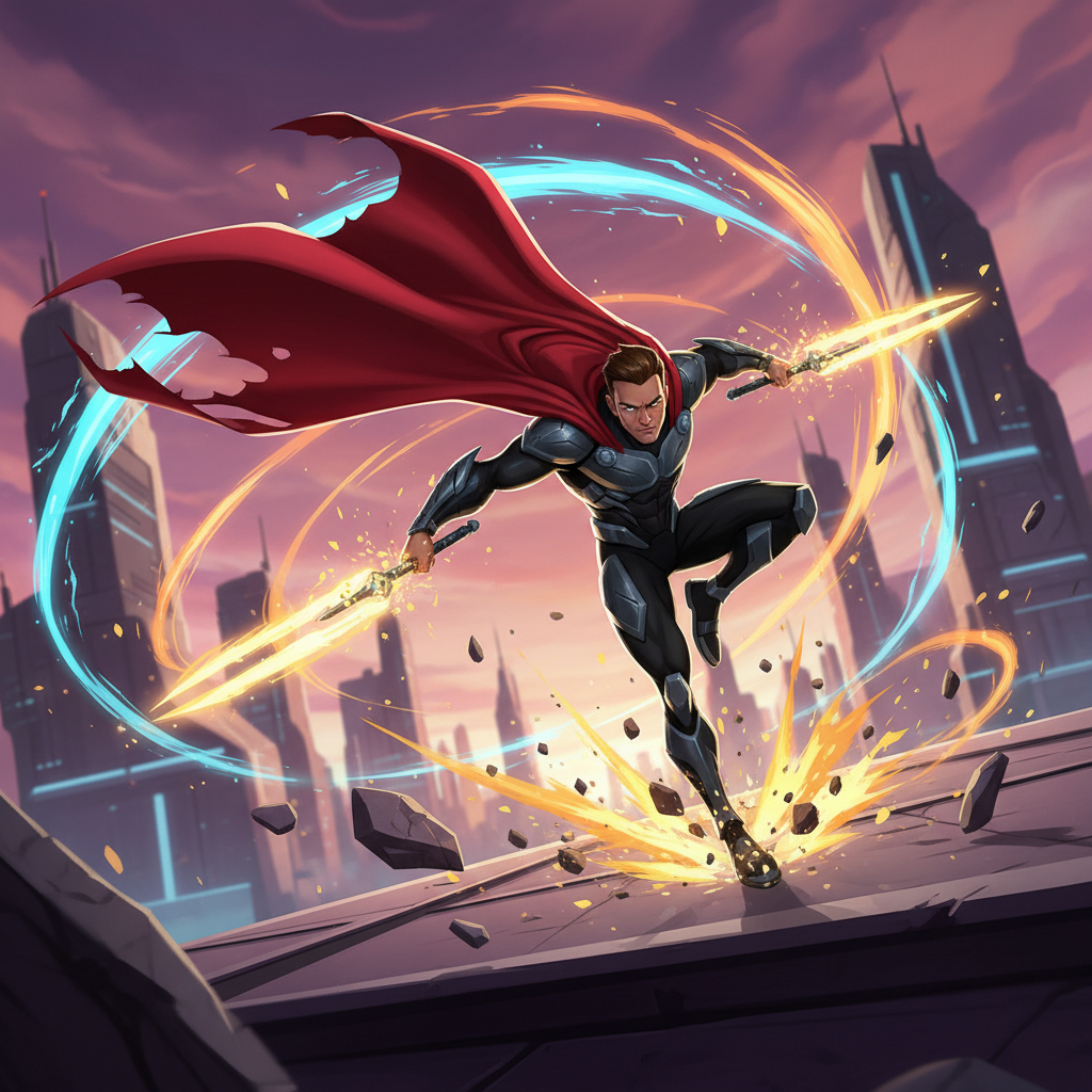 AI animated image generator output — dynamic action character with motion streaks