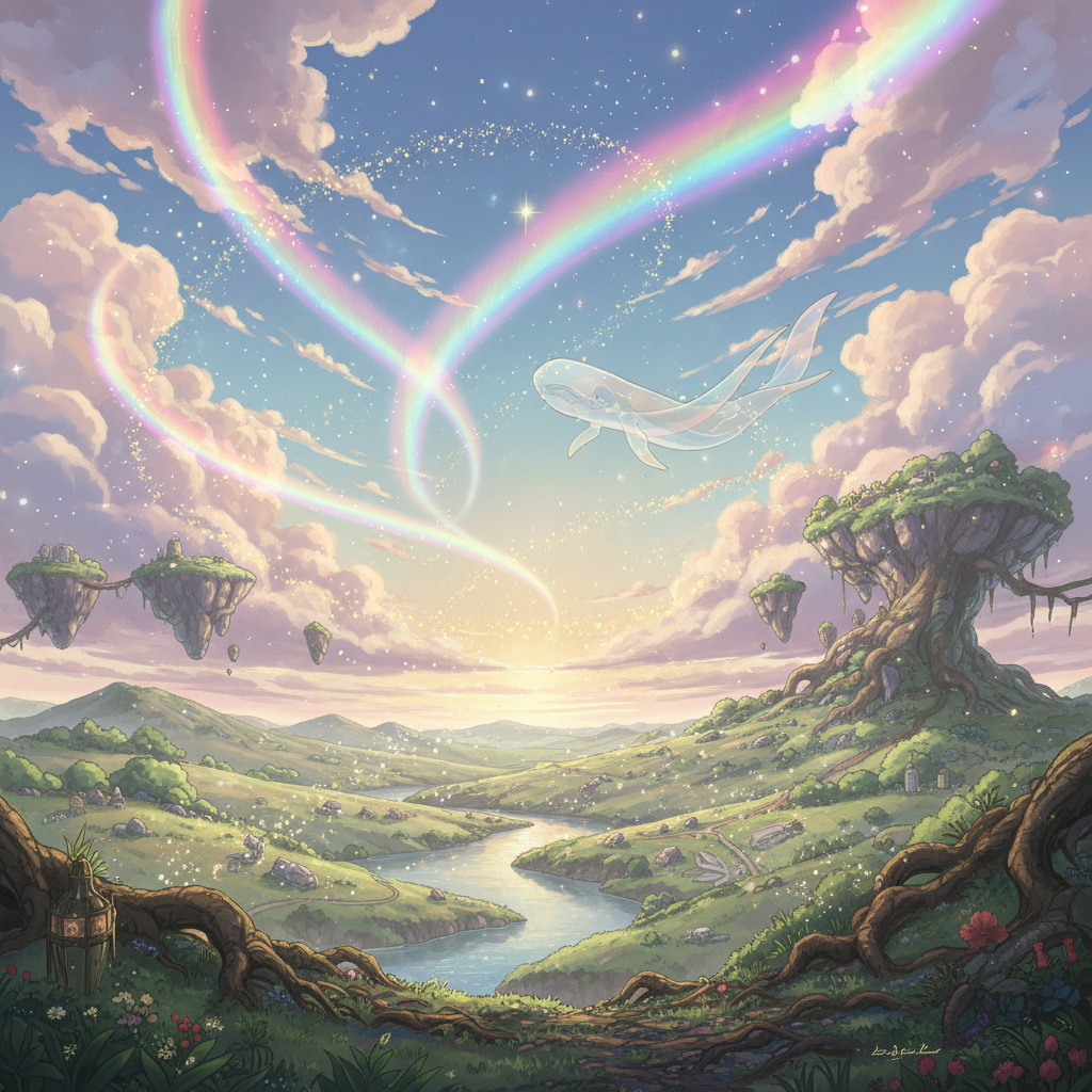 AI animated image generator result — dreamy Ghibli-style animated landscape