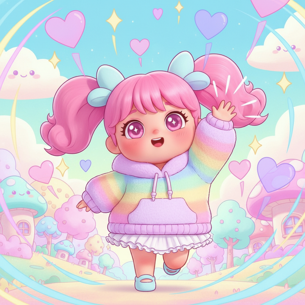 AI animated chibi character with sparkle and heart effects