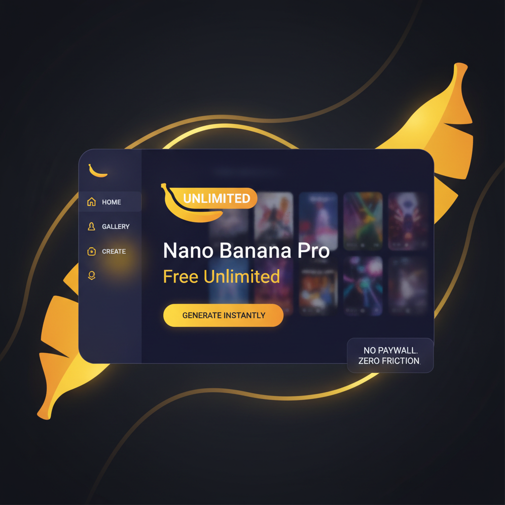Nano Banana Pro Free Unlimited hero — Pro-tier AI image generator with no login and generous daily credits