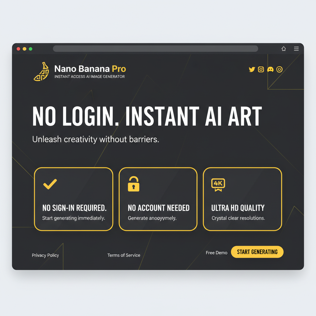 Nano Banana Pro no login landing page — instant access AI image generator with no sign in required