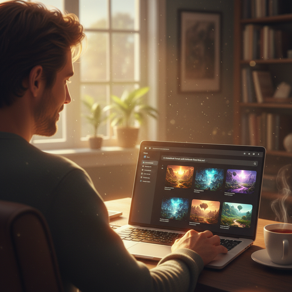 Creator using Nano Banana Pro no login at laptop — direct prompt to image workflow with zero signup friction