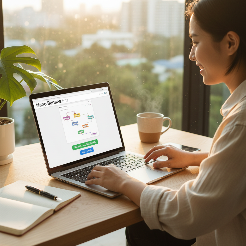 Creator using Nano Banana Pro without login in web browser on laptop — no install, no account, no download required
