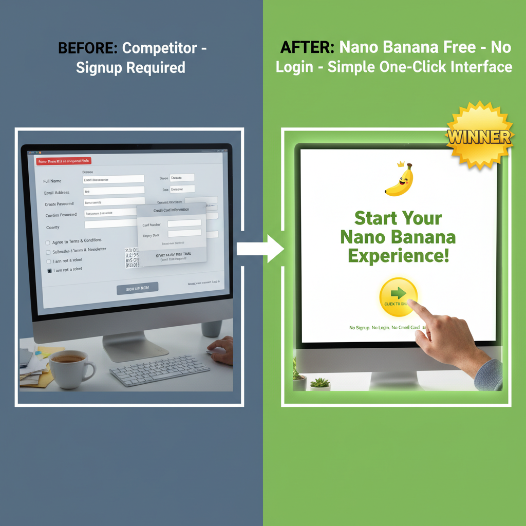 Nano Banana free no login vs competitors — simple one-click interface beats signup walls