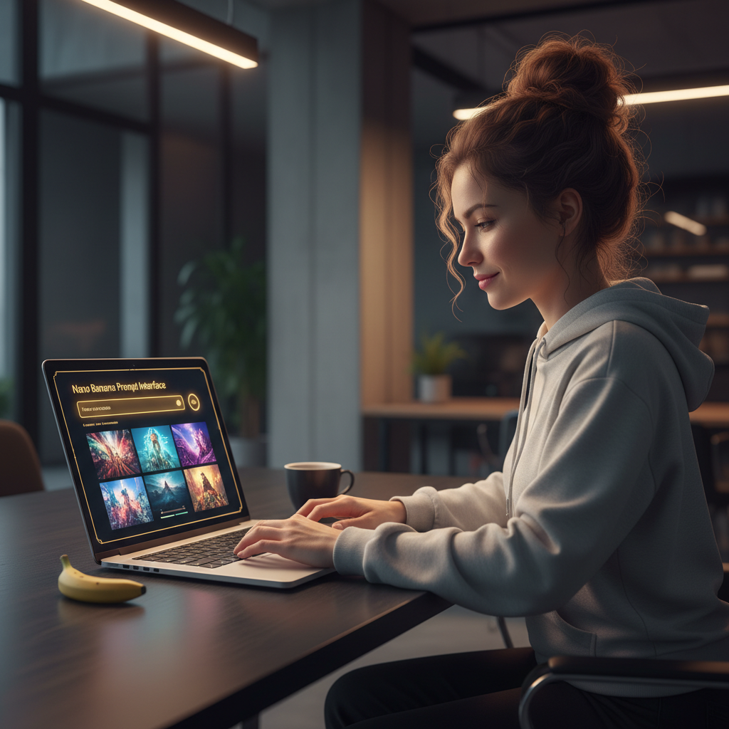 Creator using Nano Banana without login at laptop — anonymous AI image generation workflow