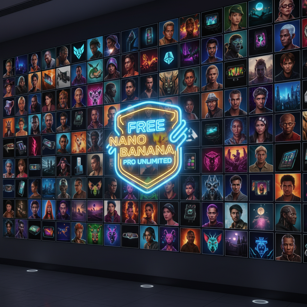 Free Nano Banana Pro Unlimited gallery — portraits, products, logos and fantasy art generated with no sign up