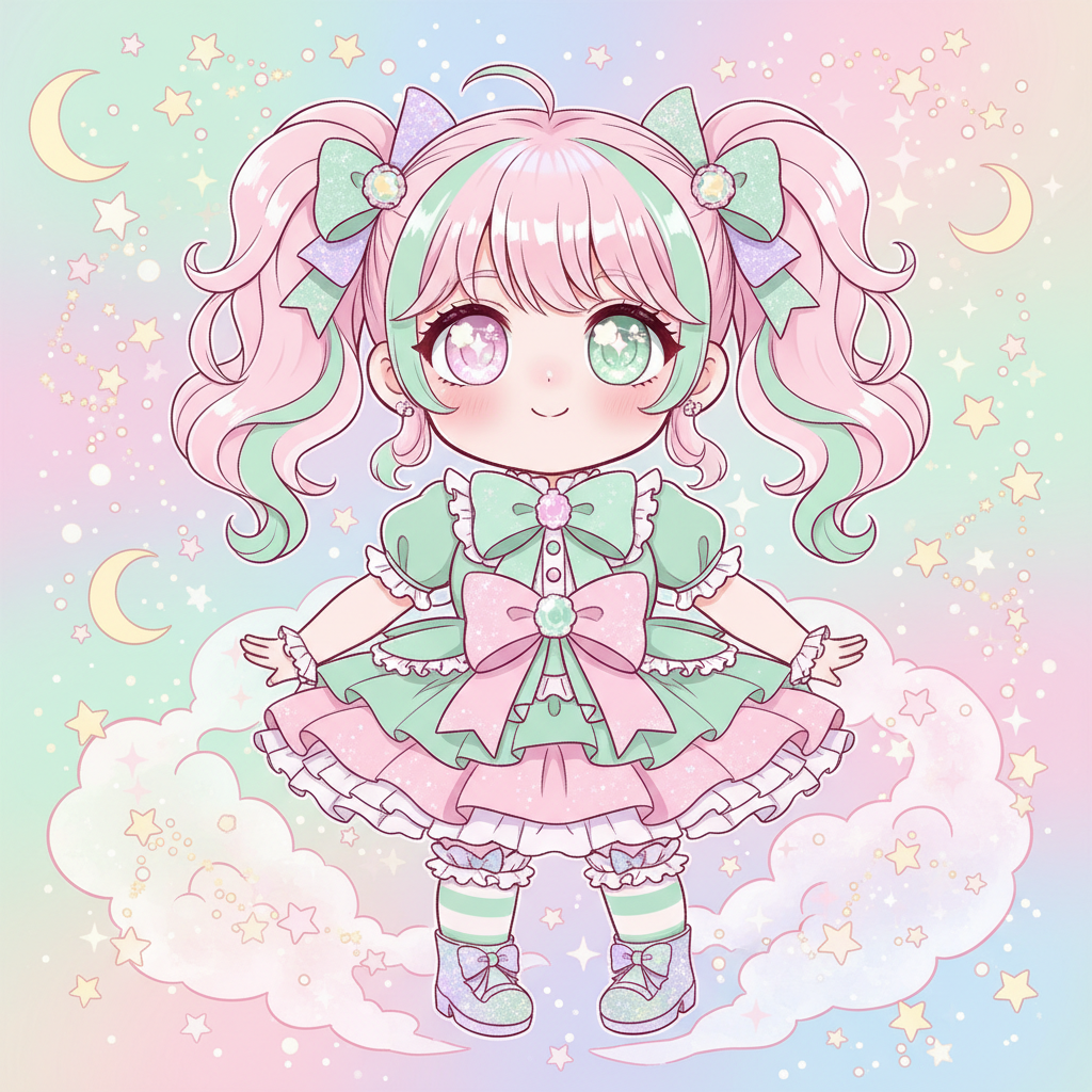 AI cartoon anime — cute chibi kawaii character with giant eyes and pastel colors