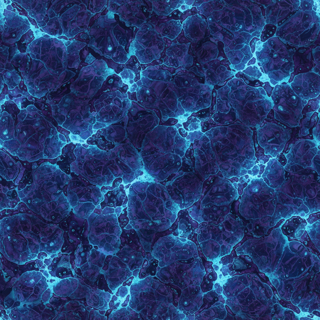 AI-generated alien biomechanical texture with iridescent purple and cyan cellular patterns