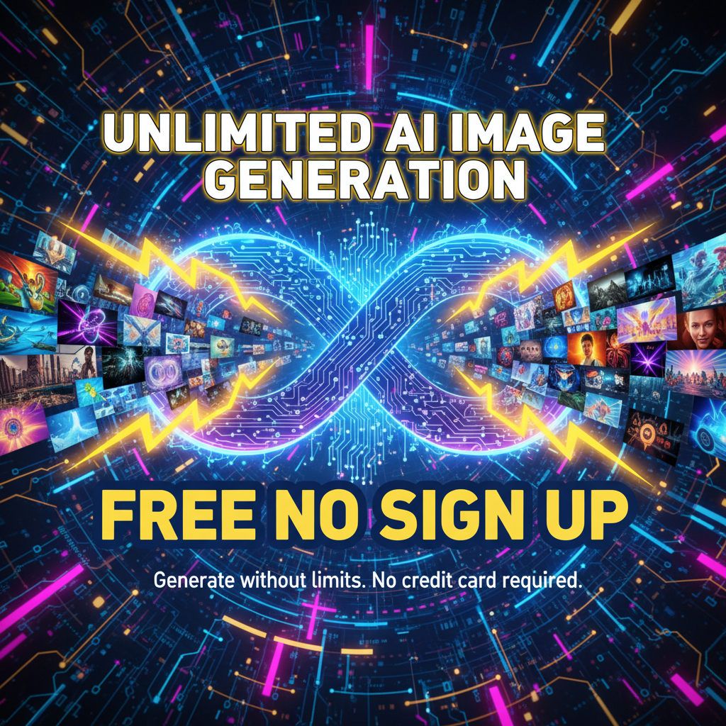 Free Nano Banana Pro unlimited hero — infinity symbol with yellow lightning bolts representing unlimited free AI image generation