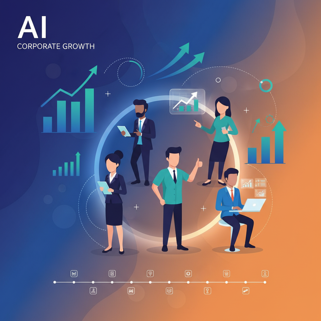 AI business graphics generator marketing visual with modern flat-design business team illustration and growth charts
