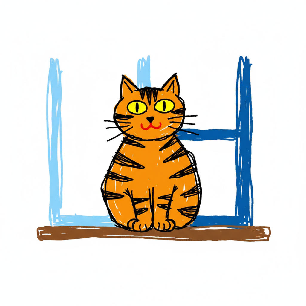 AI MS Paint pathetic redraw of a cat — clumsy mouse-drawn scribble with wonky proportions, crooked lines, flat colours, on plain white MS Paint background