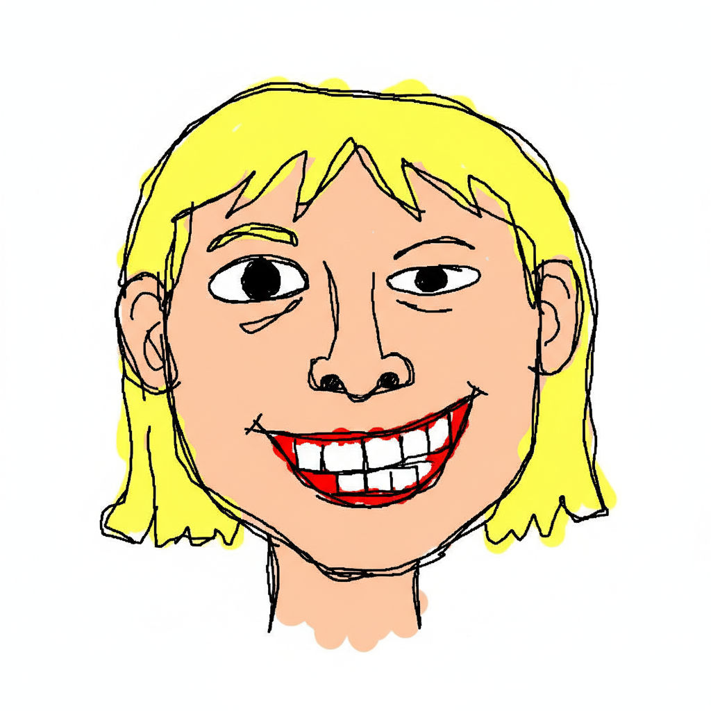 AI MS Paint pathetic redraw of a portrait — hilariously bad mouse-drawn face with crooked eyes, lopsided smile, jagged edges in classic Windows XP MS Paint style