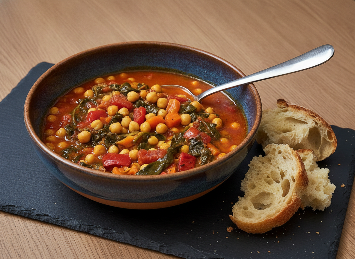 Curry de garbanzos, espinacas y jengibre fresco